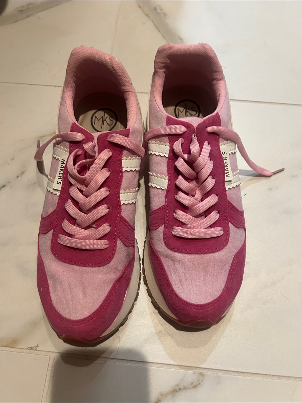 MKS Pink Two-Tone Suede & Mesh Women's Sneakers